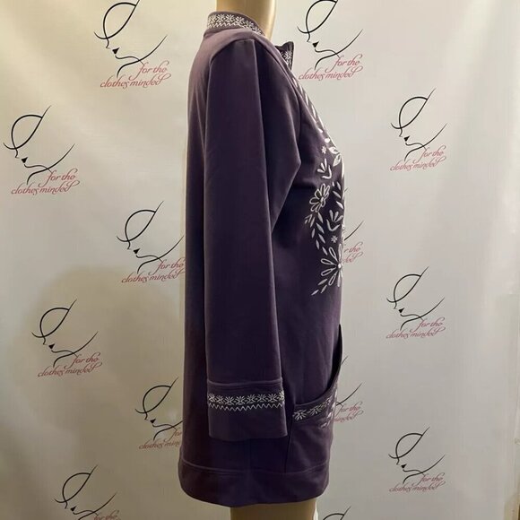 Roaman's. Sz S. Cotton/poly. Embroidered. Tunic Length. Zip up. Cardigan. B109 - Picture 3 of 5